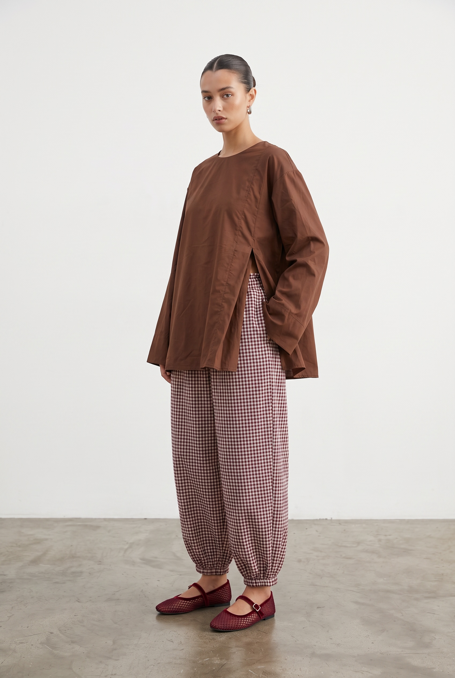 La pantalon ballon Vichy burgundy