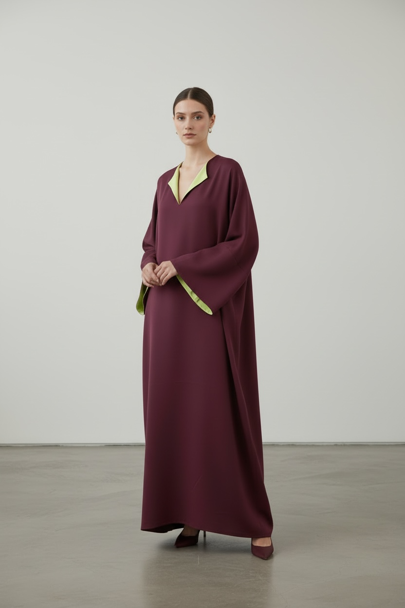 L’abaya bi color burgundy