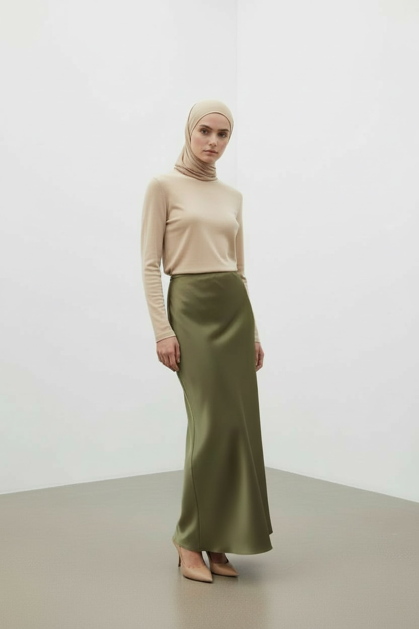 Jupe satinée olive