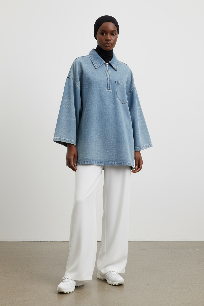 La chemise en jean bleu