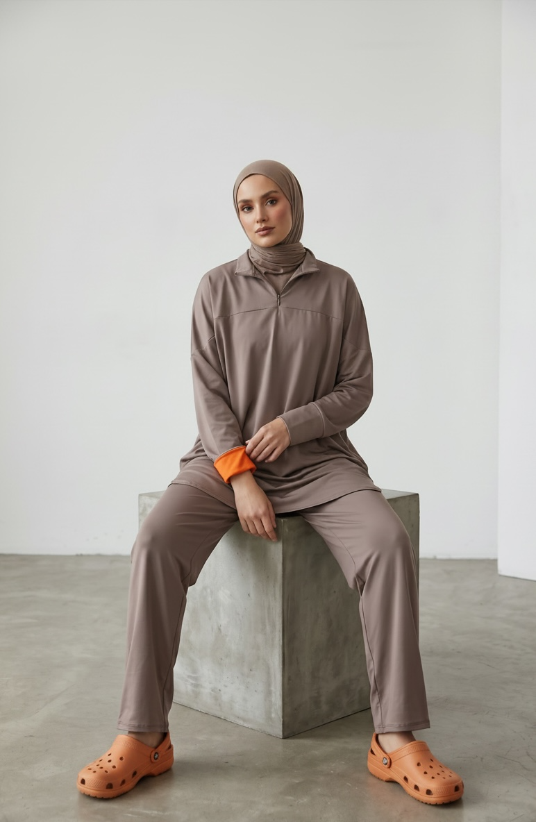 Le burkini zip taupe