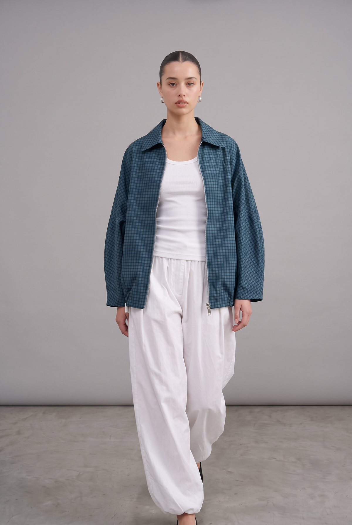 Le blouson tartan bleu