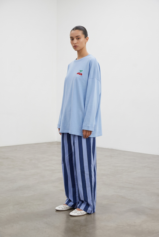 Le pantalon rayure bleu
