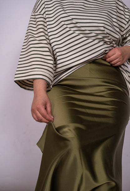 Jupe satinée olive