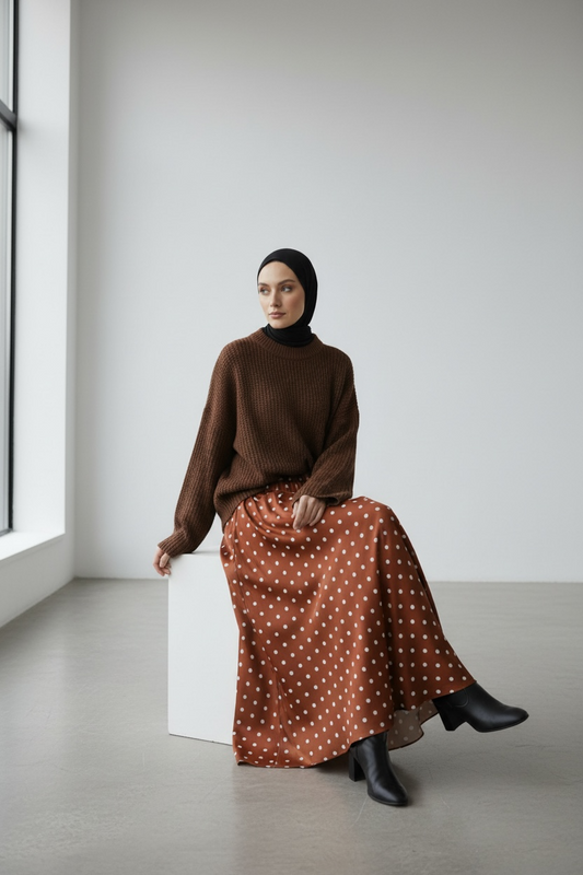 La jupe satinée pois terracotta