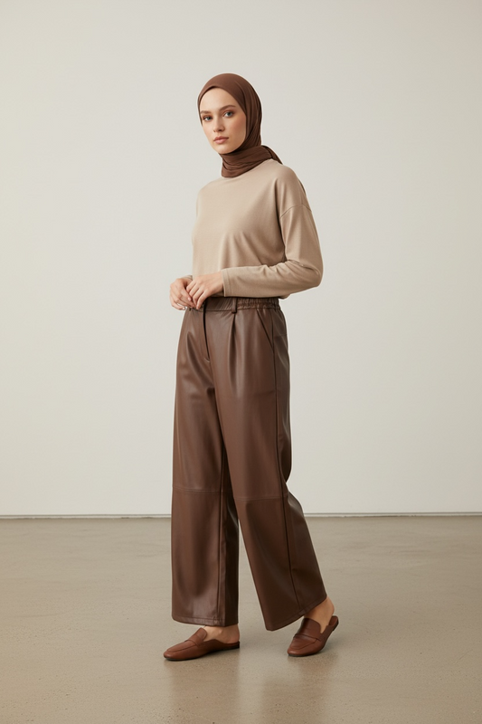 Le pantalon barrel simili chocolat