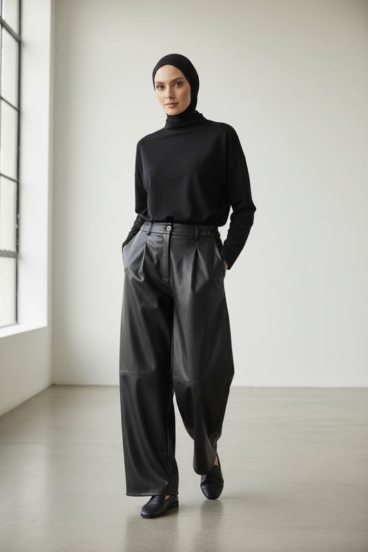 Le pantalon barrel simili noir