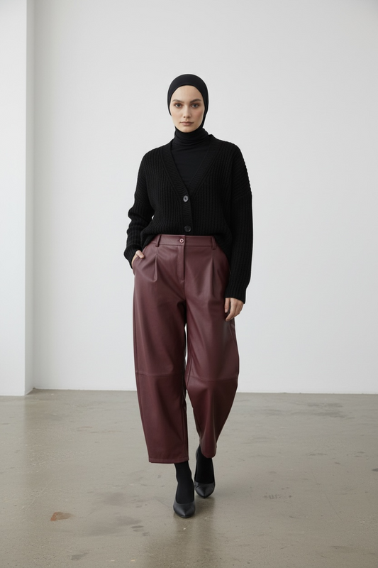 Le pantalon barrel simili Burgundy