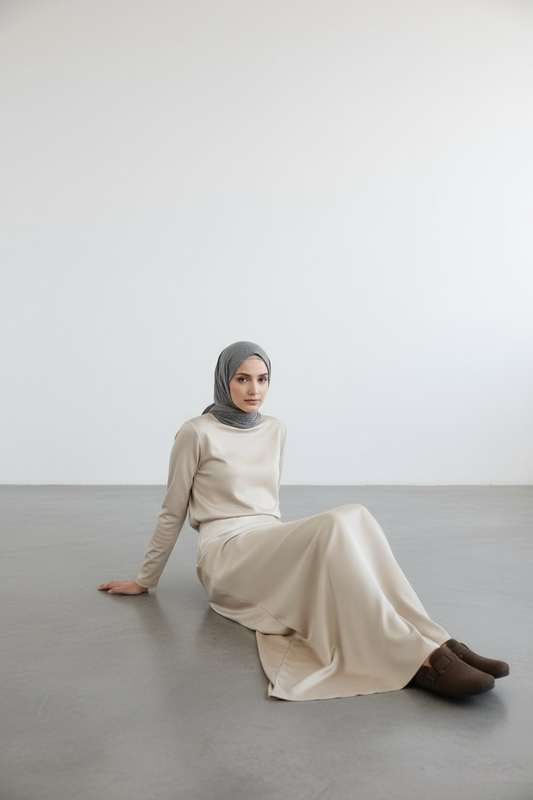 Jupe satinée beige