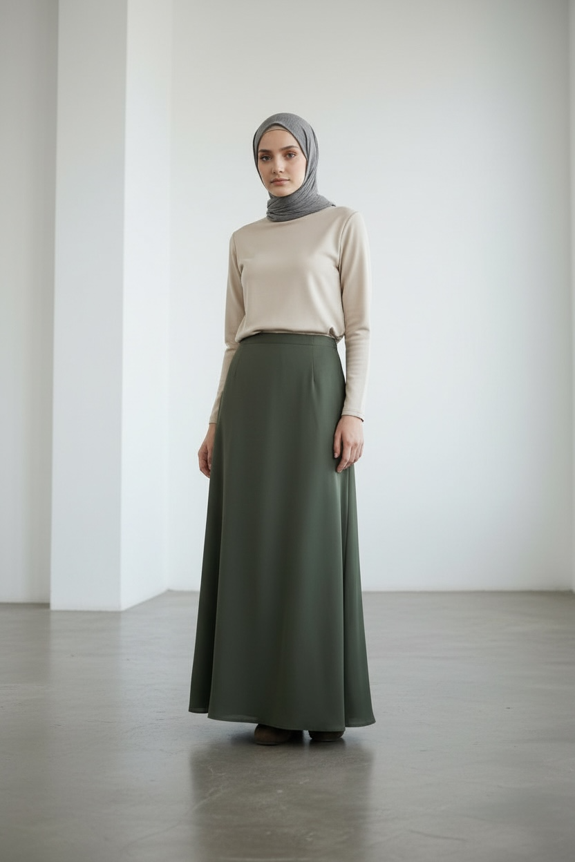Jupe satinée kaki