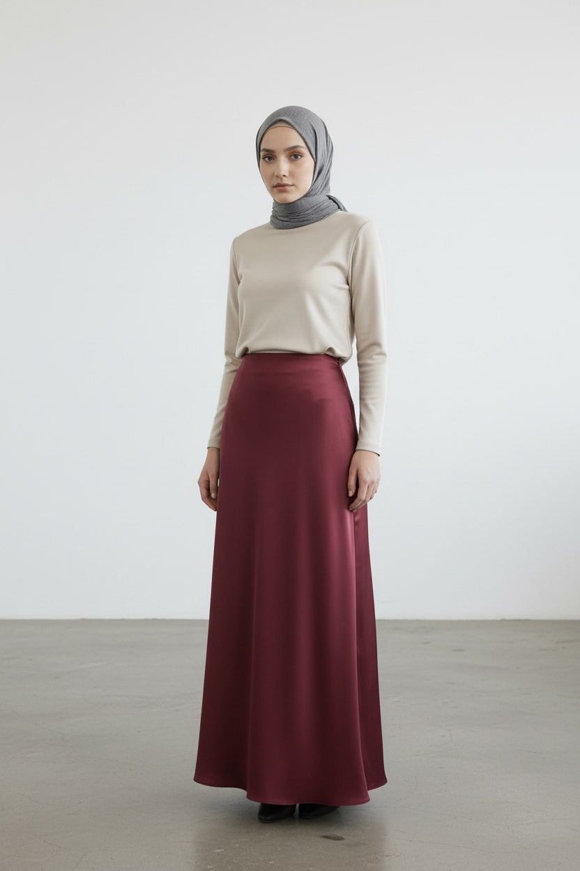 La jupe satinée bordeaux