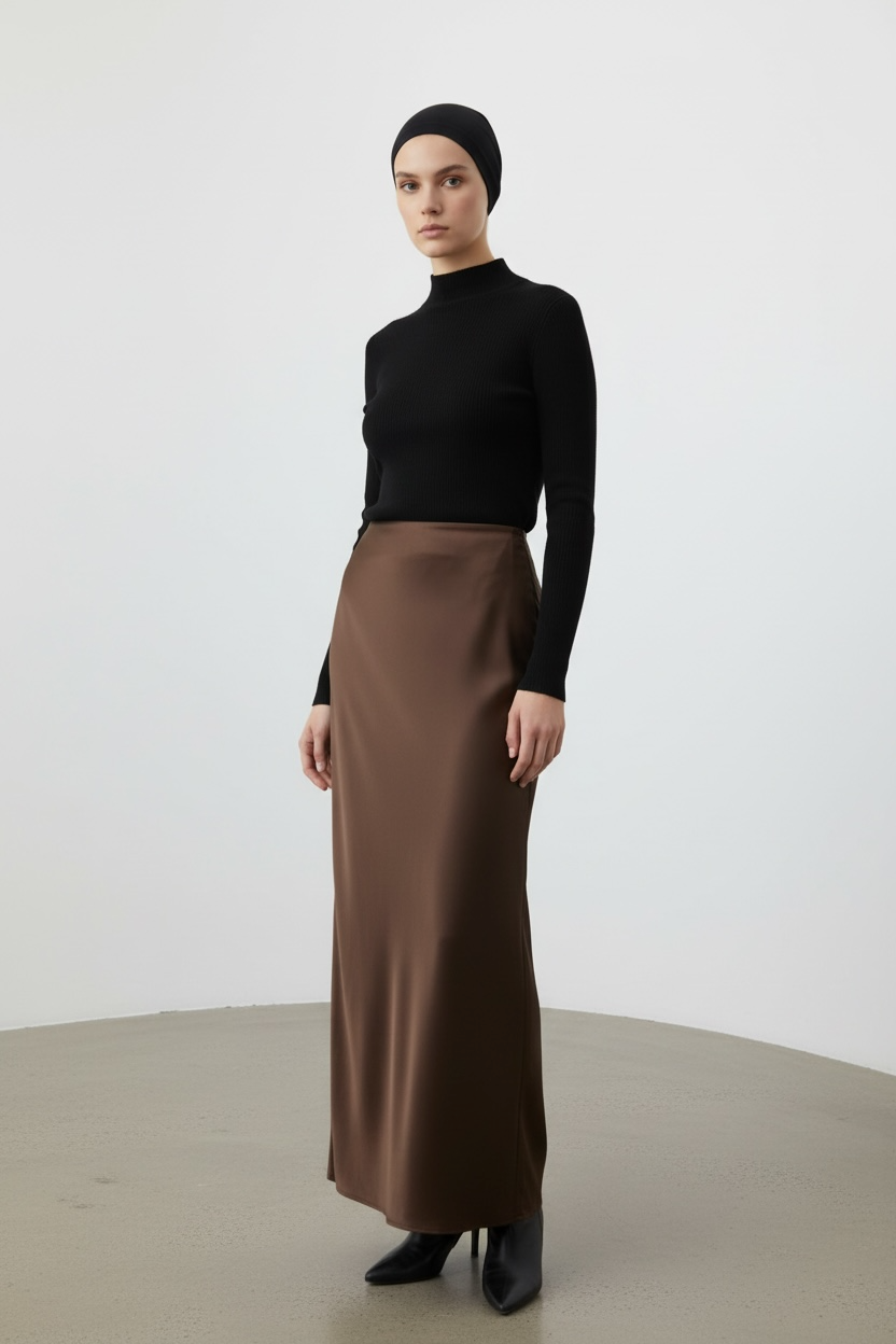 Jupe satinée dark chocolat