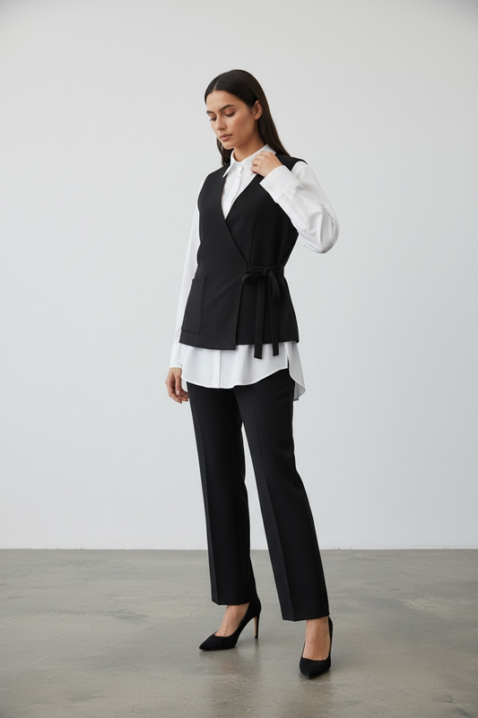 Le blazer sans manche noué noir