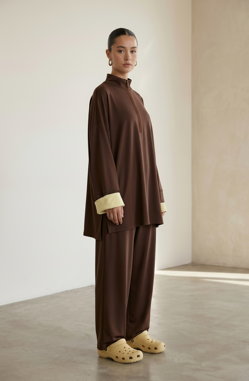 Le burkini bi color zip chocolat