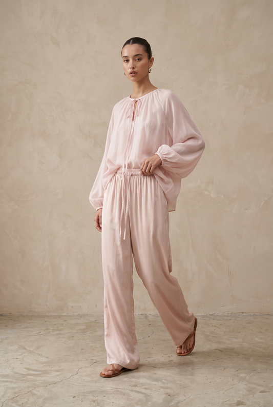 La pantalon satinée rose