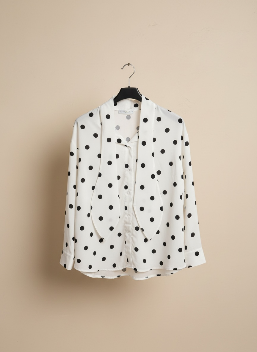La blouse cravatte à pois blanche