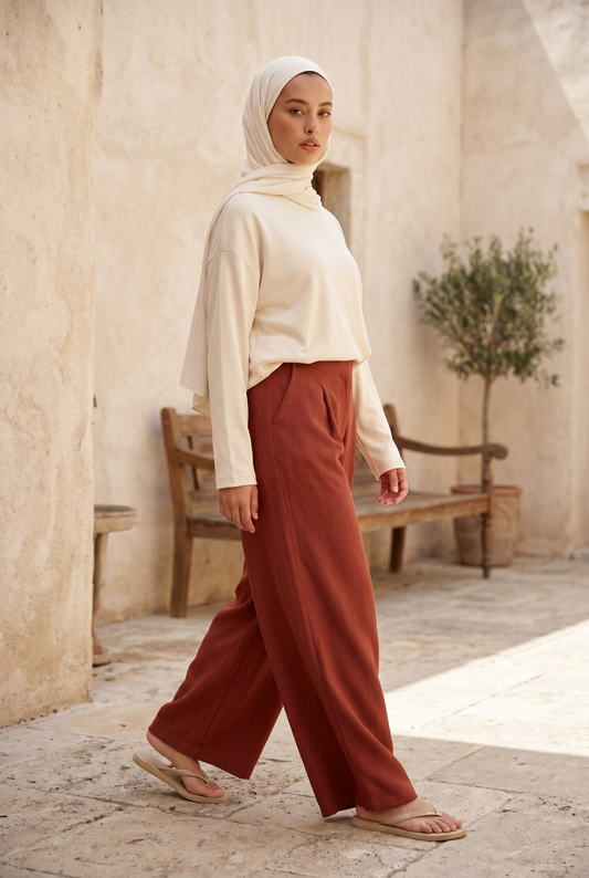 Le pantalon en lin terracotta