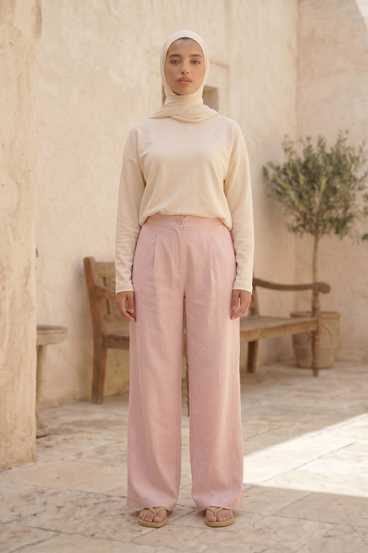 Le pantalon en lin rose poudré