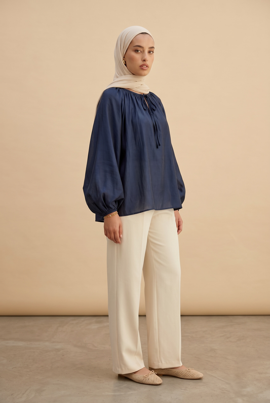 La blouse tencel bleu marine