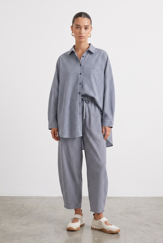 La chemise basique à carreaux bleu