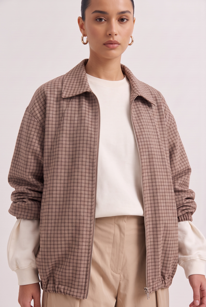 Le blouson tartan beige
