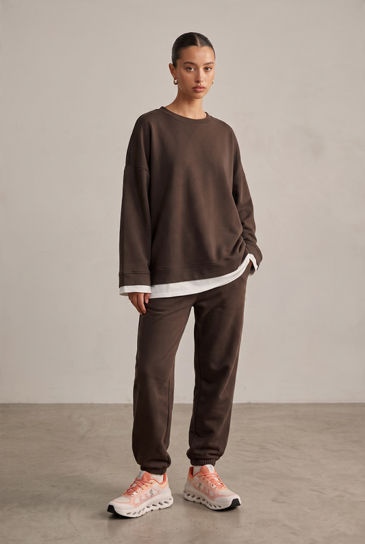 Le pull layering chocolat